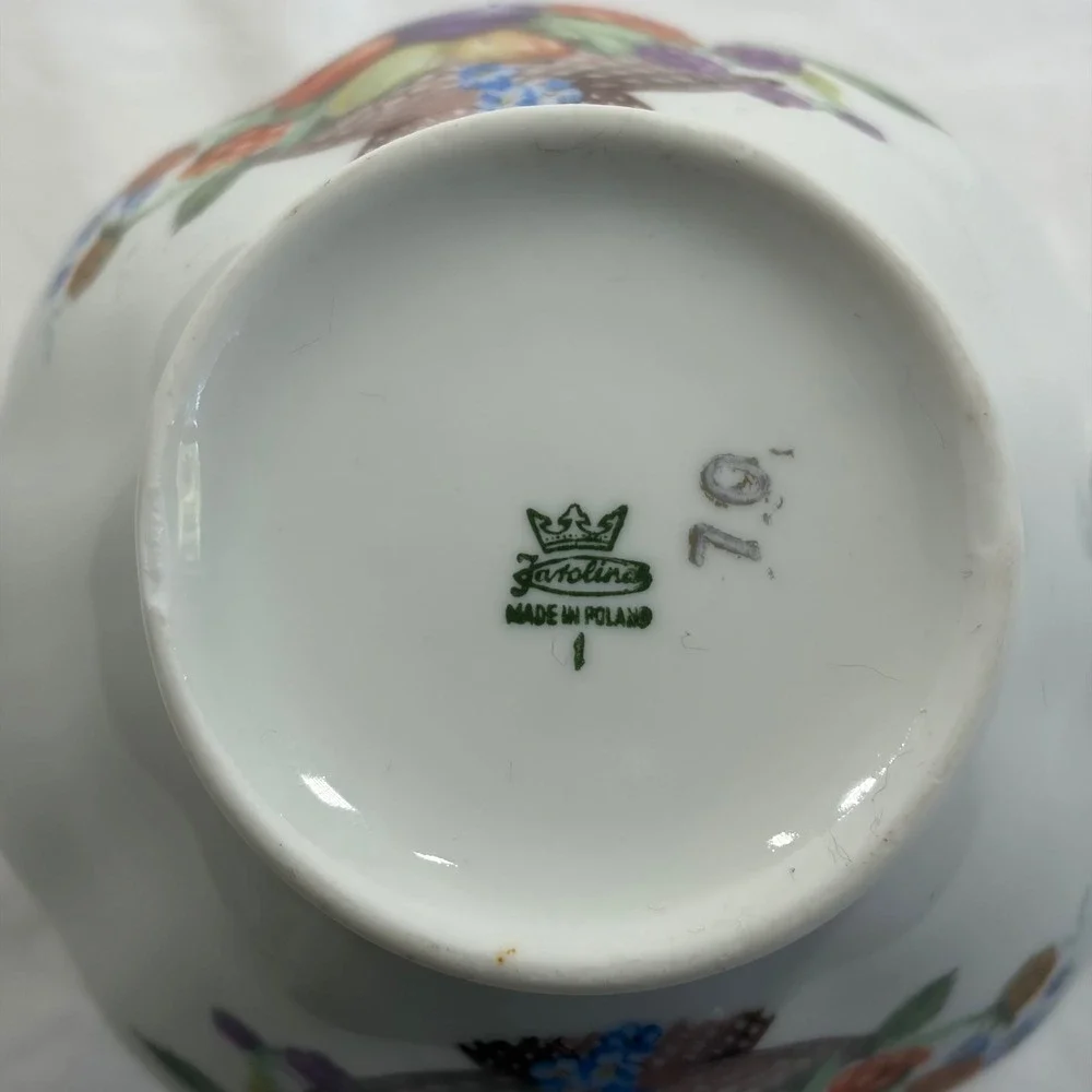 Karolina Poland Porcelain Sugar Bowl and Creamer Set Fruit Floral Gold Trim